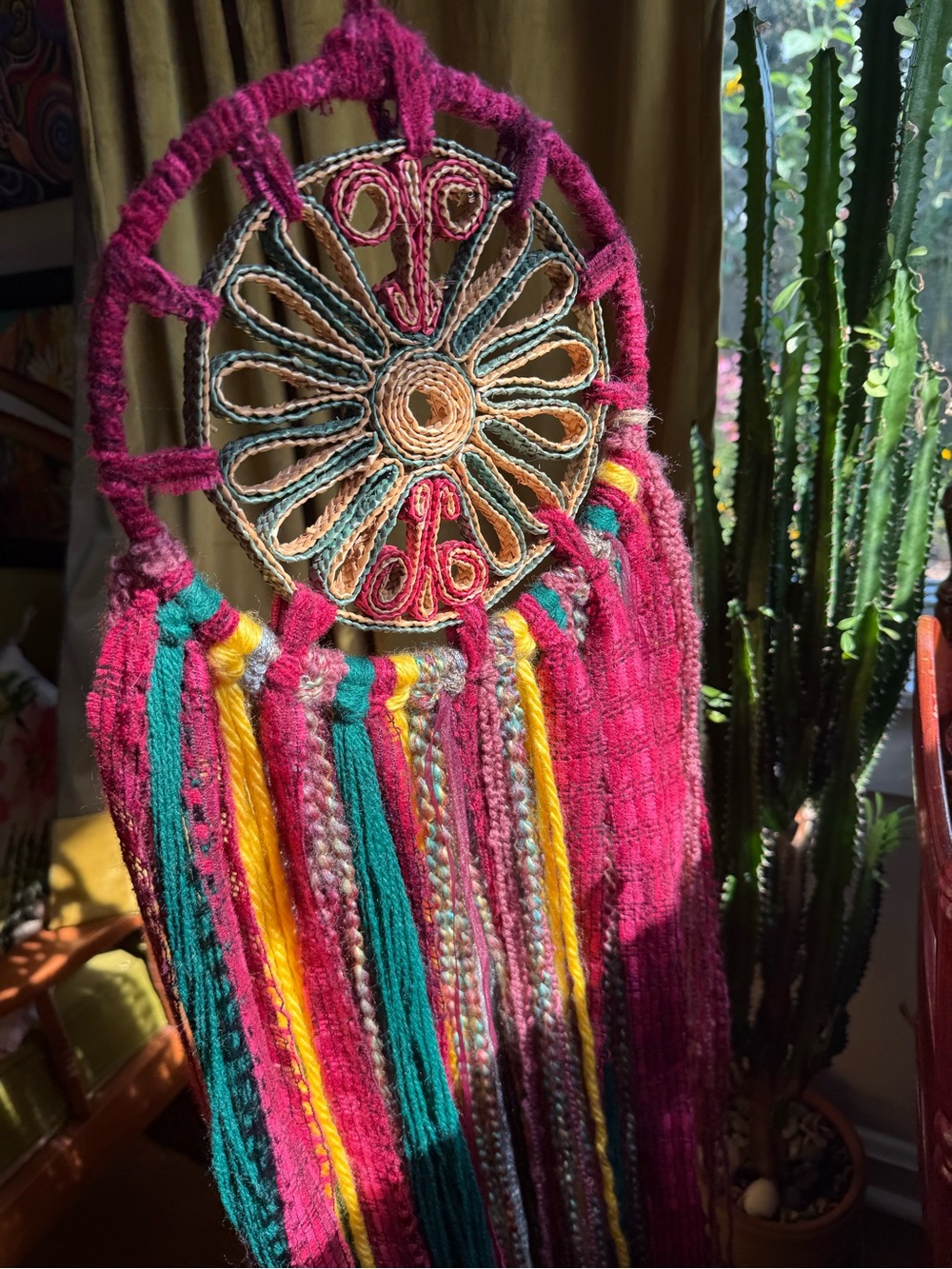 Handmade Boho Dreamcatcher w/ Vintage Straw Trivet